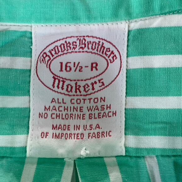 BROOKS BROTHERS Men's Green Striped Regular-Fit Button-Up Shirt SZ 16.5 - Picture 11 of 11